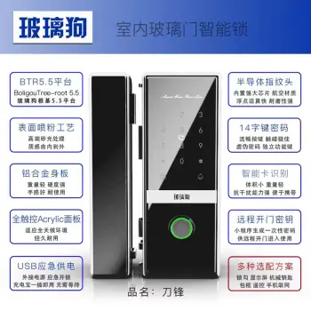 玻璃狗-ZKSDF-刀锋室内玻璃门智能锁-指纹密码刷卡电子锁-无框双开