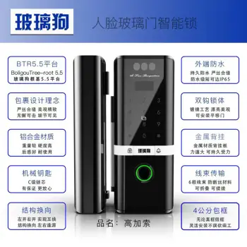 玻璃狗-ZKSGJS-高加索人脸玻璃门智能锁-人脸指纹密码刷卡-无框双开